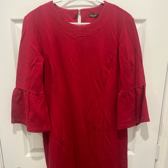 J. McLaughlin Red Shift Dress Ruffle Bell Sleeves Large Valentines Party‎ Career - Picture 2 of 7